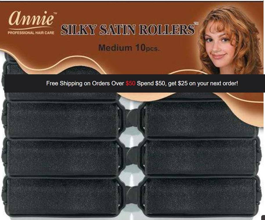 Annie Medium Silky Satin Rollers 10Pc Black