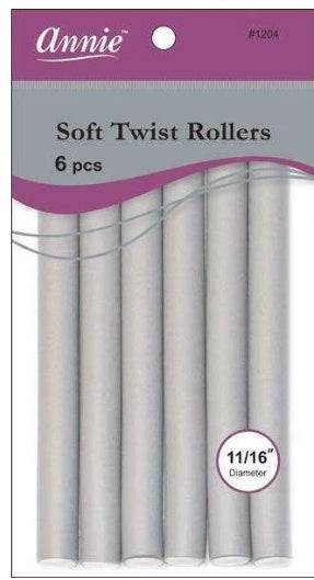 Annie Soft Twist Rollers 7" Long 6Pc Gray