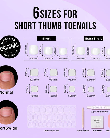 BTArtbox Press on Toenails - White Short Squoval Toe Nails