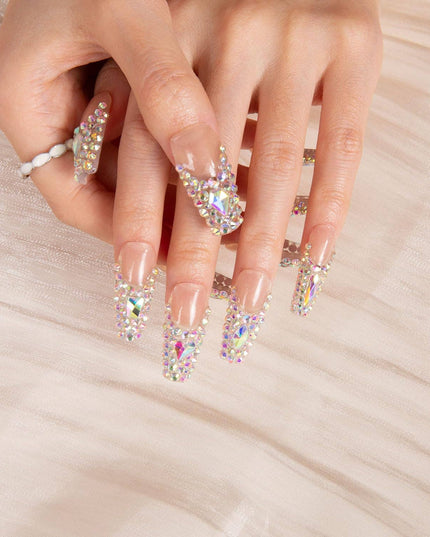 LOVFUL Angel's Tear Rhinestone Handmade Reusable Full Cover Press on Nails H48