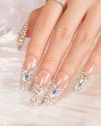 LOVFUL Angel's Tear Rhinestone Handmade Reusable Full Cover Press on Nails H48