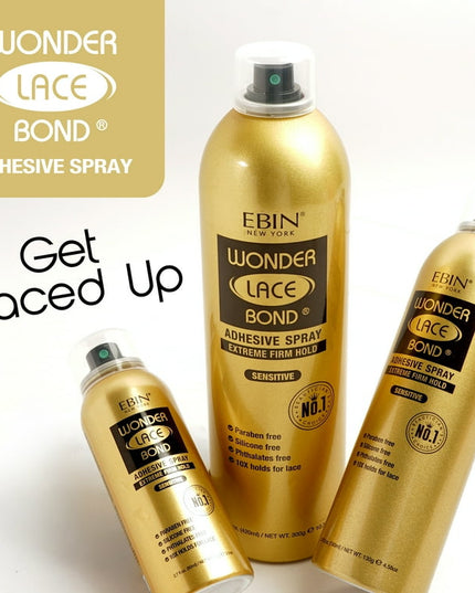 Ebin Wonder Lace Bond Adhesive Spray Extreme Firm Hold Sensitive - 2.7oz / TWO oz