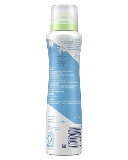 Secret Aluminum Free Dry Spray Deodorant, Refreshing Cucumber, 4.1 oz