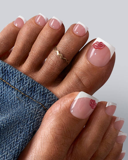 BTArtbox Press on Toenails - White Short Squoval Toe Nails