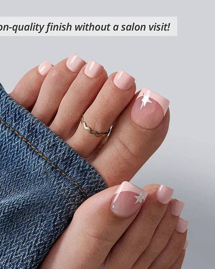 Star French Tip Square Toenails- Press On Toe Nail