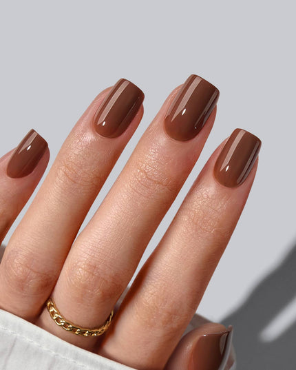 Leopard French Press On Nails | Short Almond Square Brown