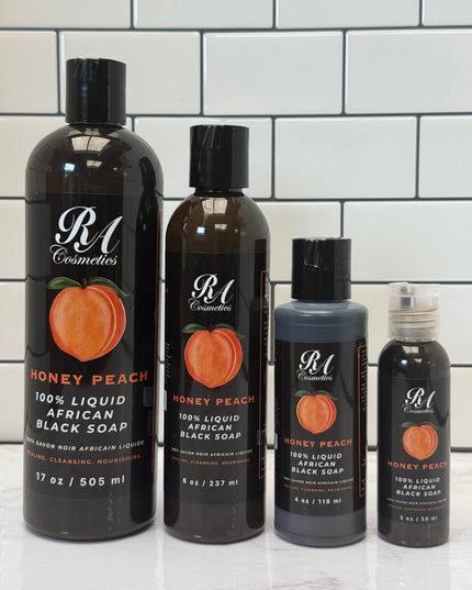 100% Liquid African Black Soap, Honey Peach - 8oz