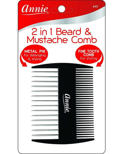 Annie 2 in 1 Beard & Mustache Comb Black