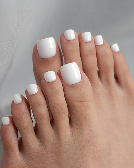 BTArtbox Press on Toenails - White Short Squoval Toe Nails