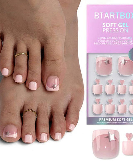 Star French Tip Square Toenails- Press On Toe Nail