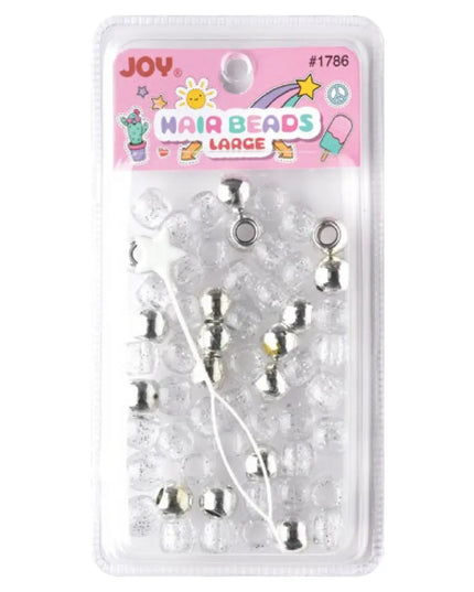Joy Large Hair Beads 50Ct Silver Metallic & Glitter
