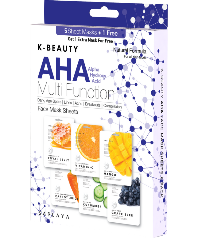 Saplaya - K-Beauty AHA Multi Function Face Mask Sheet 6 PK