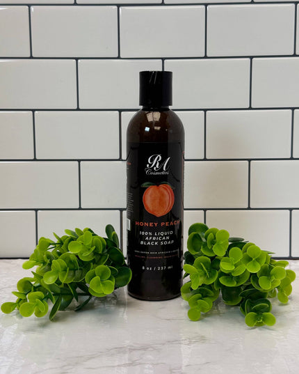 100% Liquid African Black Soap, Honey Peach - 8oz