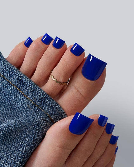 Short Square Blue Toenails - BTArtbox Press On Toe Nails Set