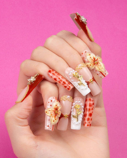 LOVFUL Vintage Boho Chic Handmade Reusable Full Cover Press on Nails H365