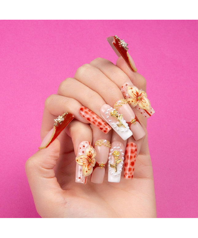 LOVFUL Vintage Boho Chic Handmade Reusable Full Cover Press on Nails H365