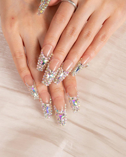 LOVFUL Angel's Tear Rhinestone Handmade Reusable Full Cover Press on Nails H48
