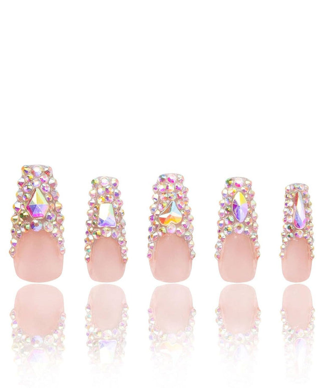LOVFUL Angel's Tear Rhinestone Handmade Reusable Full Cover Press on Nails H48