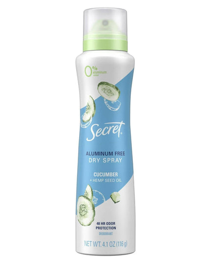 Secret Aluminum Free Dry Spray Deodorant, Refreshing Cucumber, 4.1 oz