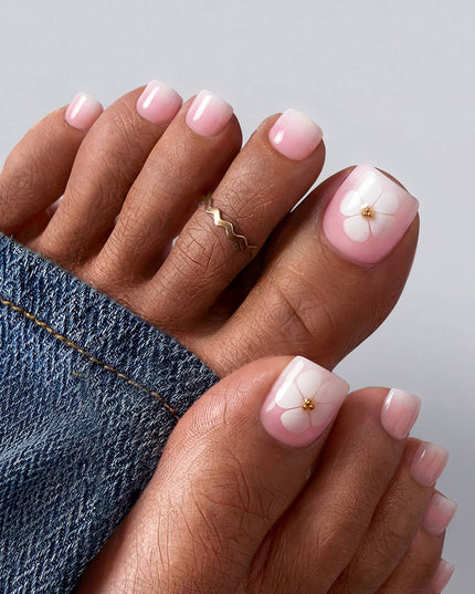 BTArtbox Press on Toenails - White Short Squoval Toe Nails