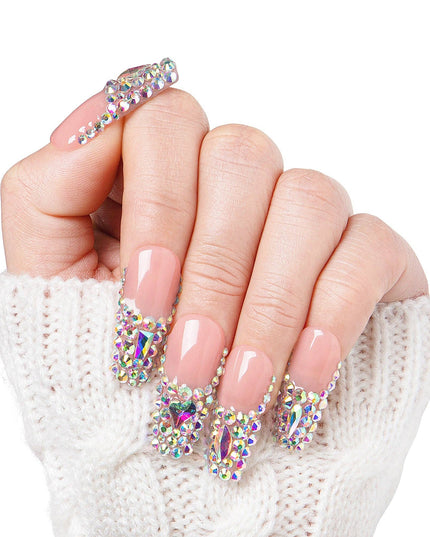 LOVFUL Angel's Tear Rhinestone Handmade Reusable Full Cover Press on Nails H48