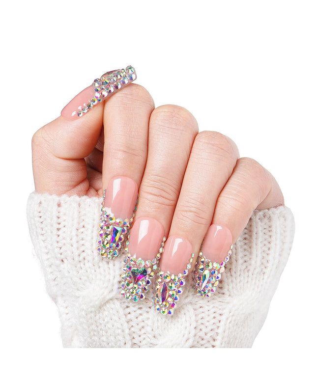 LOVFUL Angel's Tear Rhinestone Handmade Reusable Full Cover Press on Nails H48