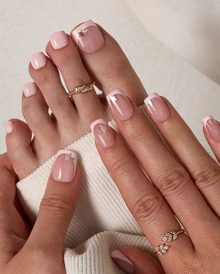 Star French Tip Square Toenails- Press On Toe Nail