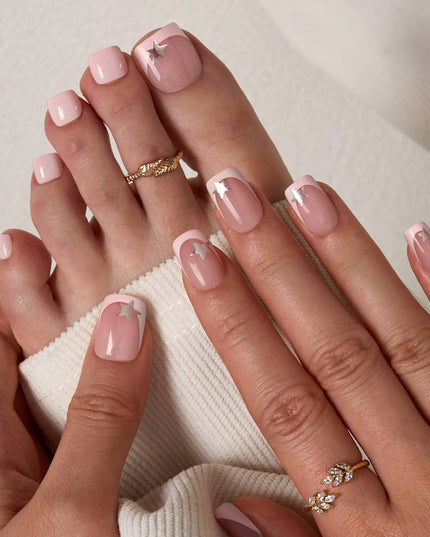 French Tip Press On Nails Bulk- Short Square Elegant Spring