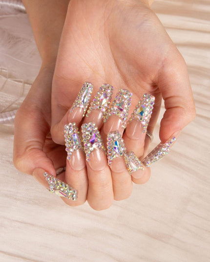 LOVFUL Angel's Tear Rhinestone Handmade Reusable Full Cover Press on Nails H48