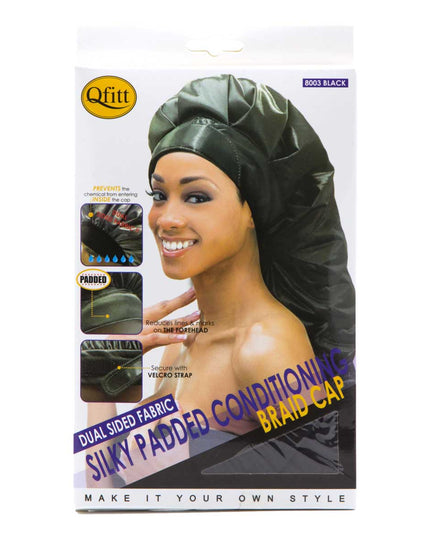 Dual Sided Fabric Silky Padded Conditioning Braid Cap / Black