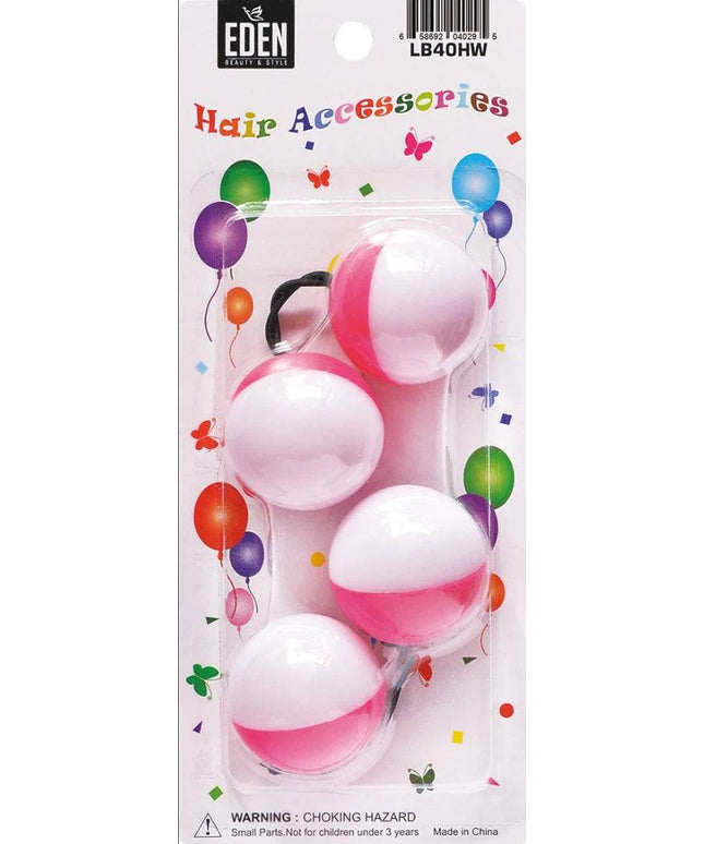 2 Ball / 40mm Ball Ponytail Holders - Multiple Colors - HOTPINK/WHITE