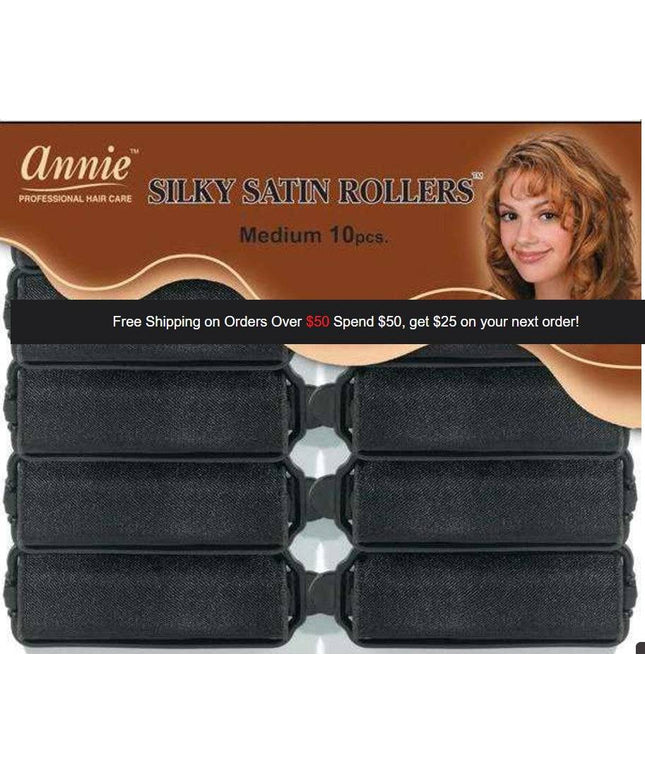 Annie Medium Silky Satin Rollers 10Pc Black