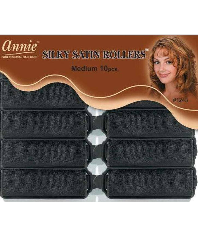Annie Pillow Satin Rollers 10Pc Black