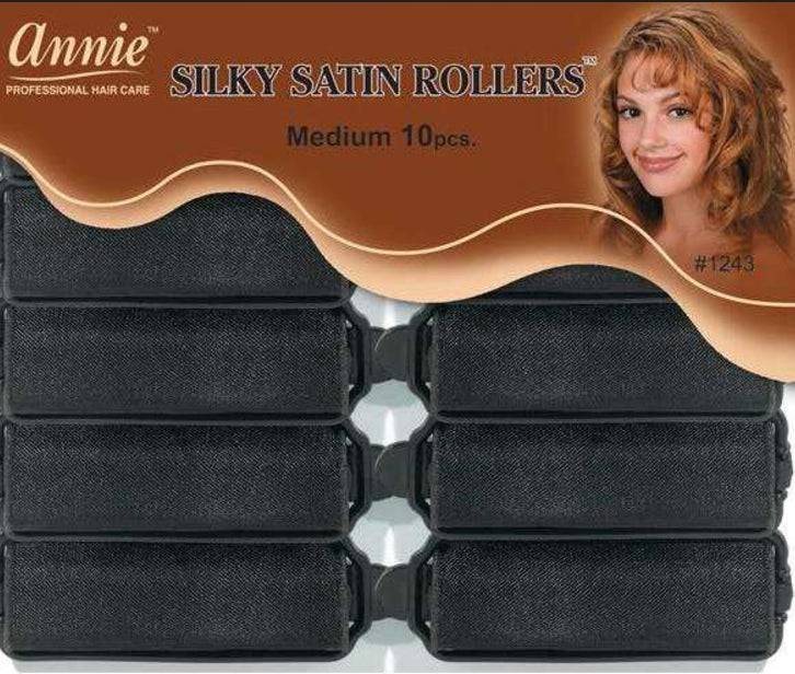 Annie Pillow Satin Rollers 10Pc Black