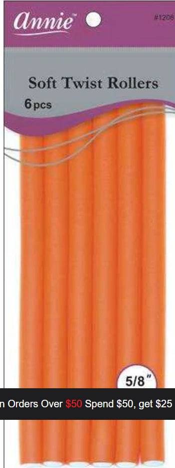 Annie Soft Twist Rollers 10" 6Pc Orange
