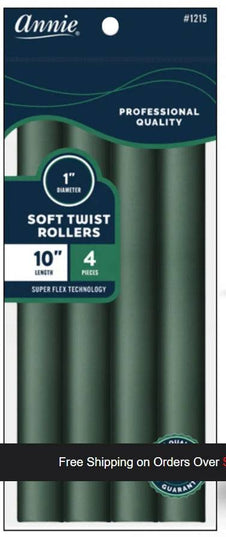 Annie Soft Twist Rollers 10" Long 4Pc Dark Green