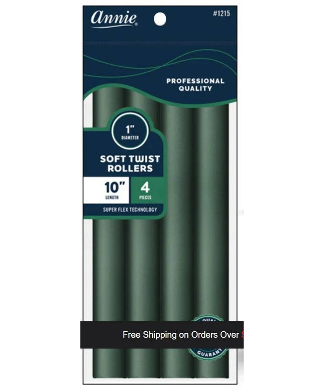 Annie Soft Twist Rollers 10" Long 4Pc Dark Green