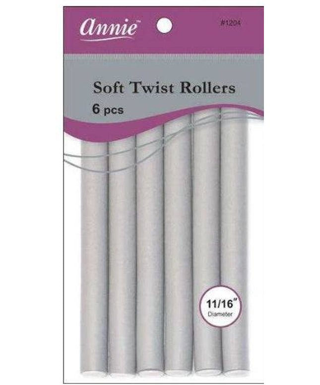 Annie Soft Twist Rollers 7" Long 6Pc Gray