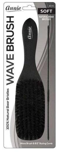 Annie Soft Wood Wave Boar Bristle Brush With Comb 8.5"