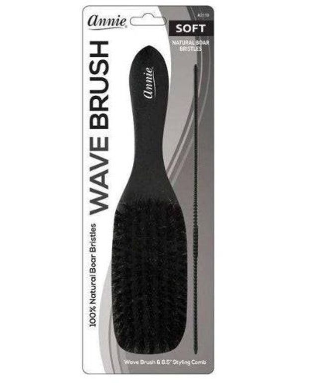 Annie Soft Wood Wave Boar Bristle Brush With Comb 8.5"