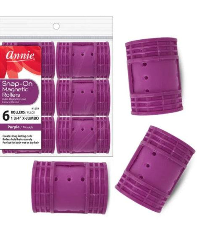 Annie X-Jumbo Snap-On Magnetic Rollers 6Pc Purple
