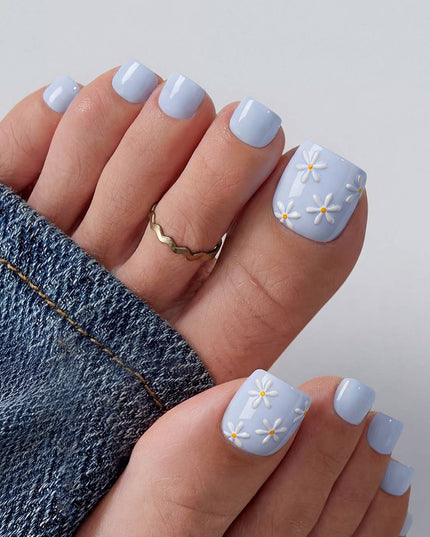 BTArtbox Press on Toenails - White Short Squoval Toe Nails