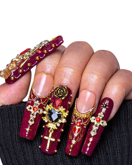 LOVFUL Gothic Romance Handmade Reusable Full Cover Press on Nails H333