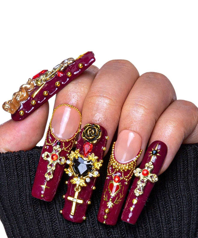 LOVFUL Gothic Romance Handmade Reusable Full Cover Press on Nails H333