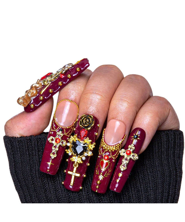 LOVFUL Gothic Romance Handmade Reusable Full Cover Press on Nails H333