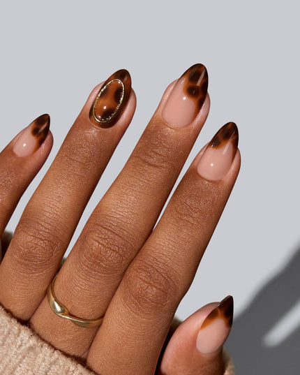 Leopard French Press On Nails | Short Almond Square Brown