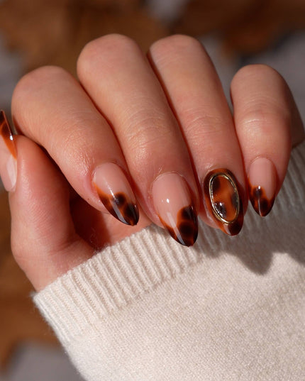 Leopard French Press On Nails | Short Almond Square Brown