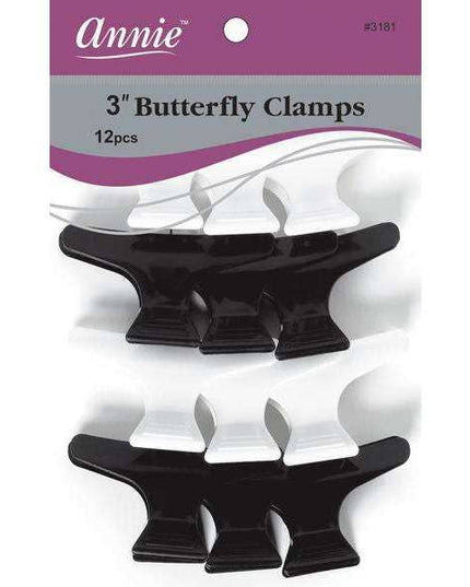 Annie Butterfly Clamps 3in, 12 Count Salon Hair Clamps, Asst
