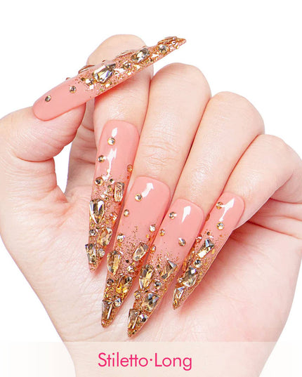 LOVFUL Stardust Gold Rhinestone Handmade Reusable Full Cover Press on Nails H84