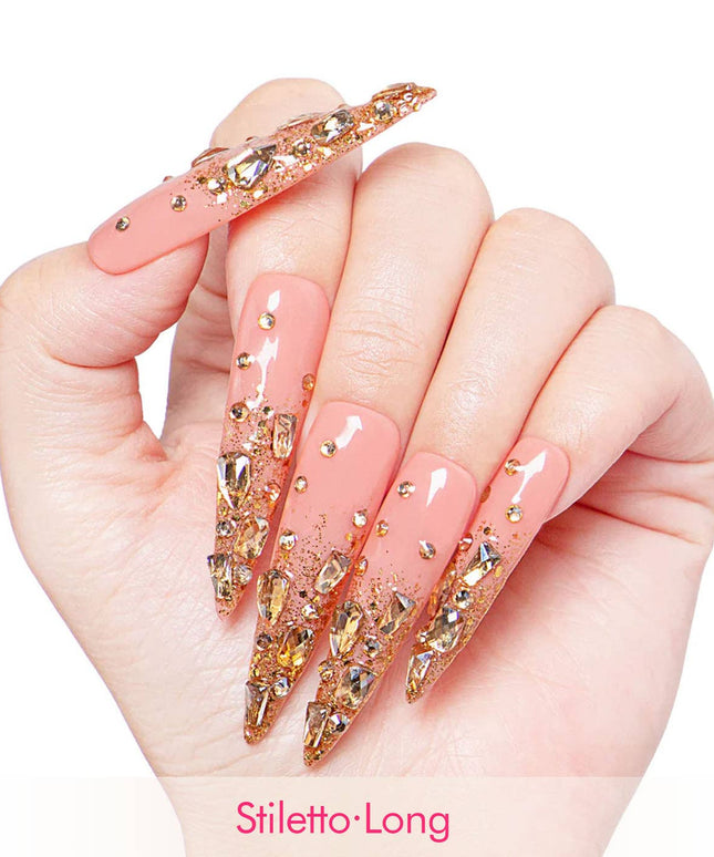 LOVFUL Stardust Gold Rhinestone Handmade Reusable Full Cover Press on Nails H84